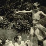 Peter Lindbergh on the shoulders of his brother Horst Brodbeck with his mother, Maria Katarina Brodbeck, and sister Helga Polzin. Entenfang, Ruhr, summer of 1953