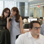 (from left) Jodi Kantor (Zoe Kazan), Megan Twohey (Carey Mulligan), Davram Stiefler (Rory Tolan), and Rebecca Corbett (Patricia Clarkson) in SHE SAID, directed by Maria Schrader.